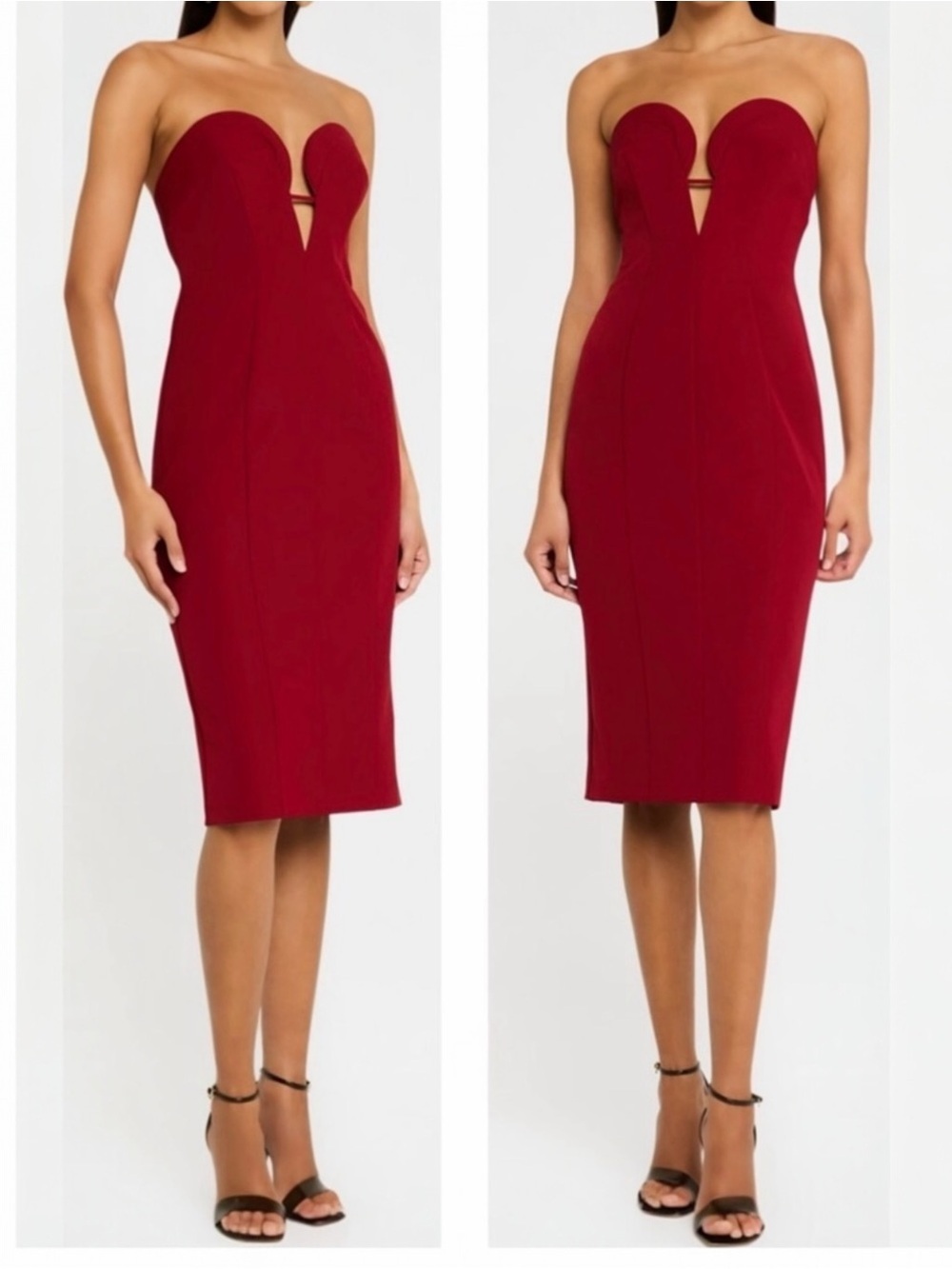 Liv Foster Strapless Plunging Sweetheart Neckline Crepe Bodycon Midi Dress NEW
